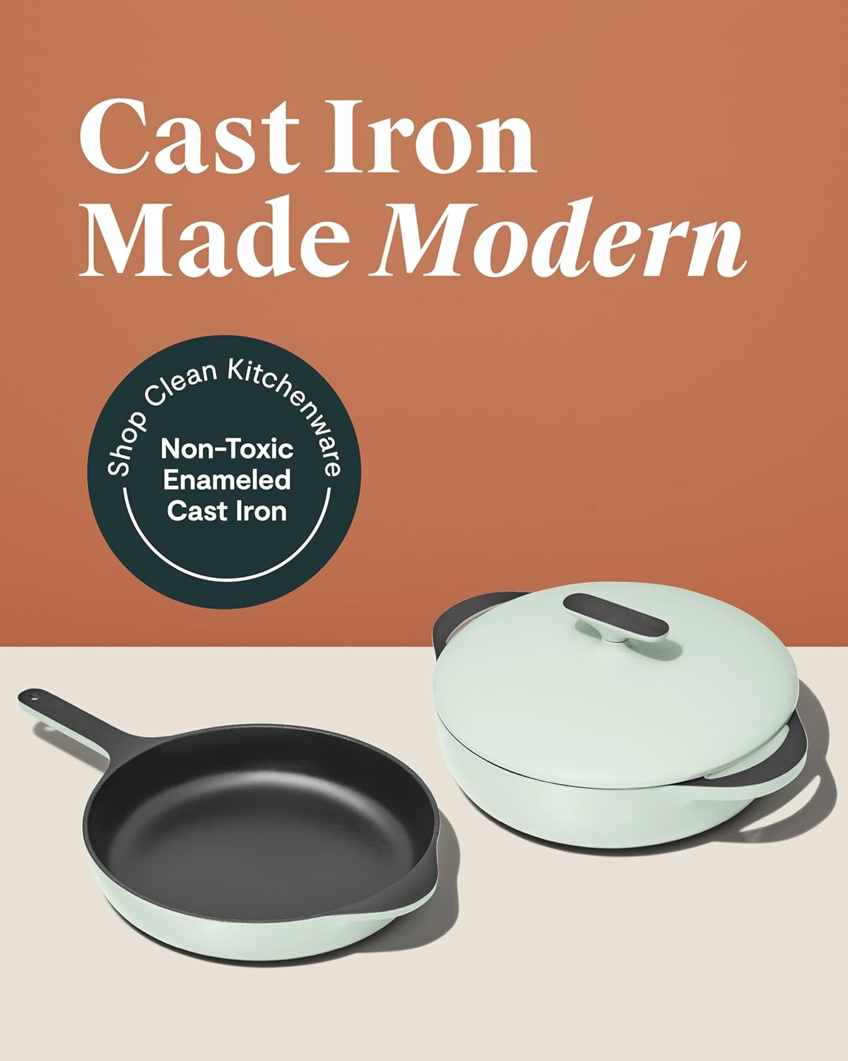 image:imageCaraway Enameled Cast Iron Bundle 8 Mini Skillet 18 qt Sauce Pan with Lid amp Storage Organizer Durable NonToxic Cookware for Stovetop amp Oven No Seasoning Required CreamLight Mist