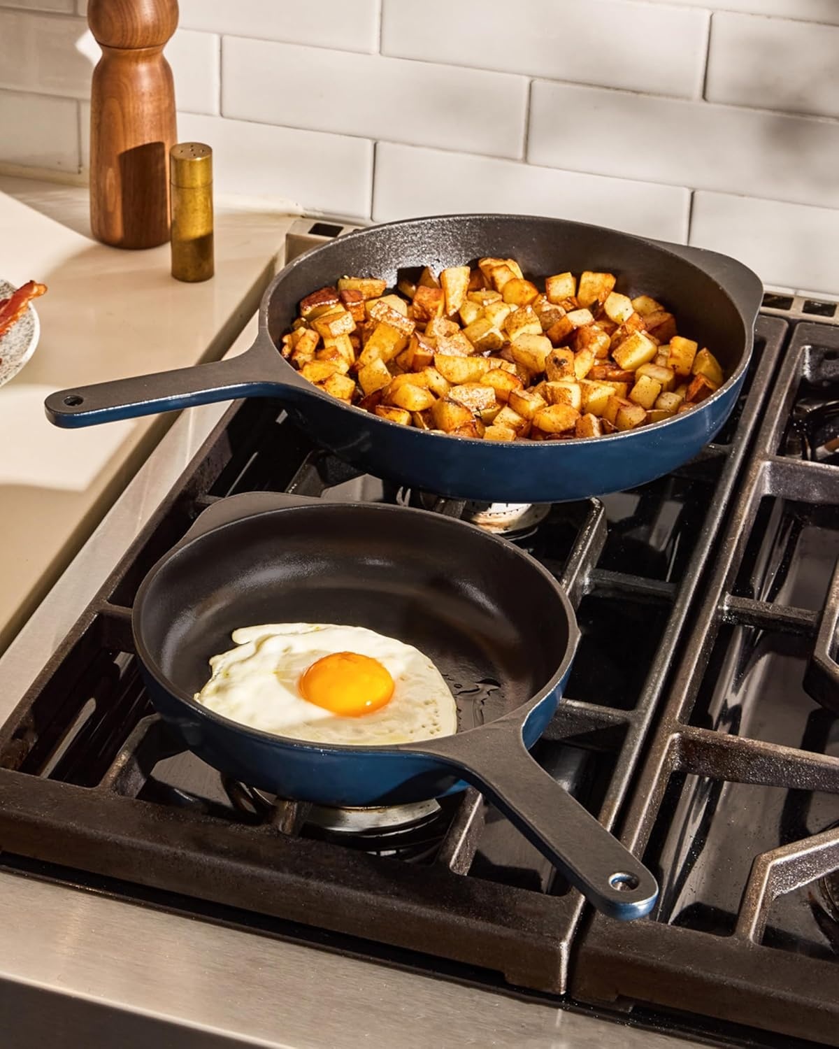 image:imageCaraway Enameled Cast Iron Bundle 8 Mini Skillet 18 qt Sauce Pan with Lid amp Storage Organizer Durable NonToxic Cookware for Stovetop amp Oven No Seasoning Required CreamMidnight Blue