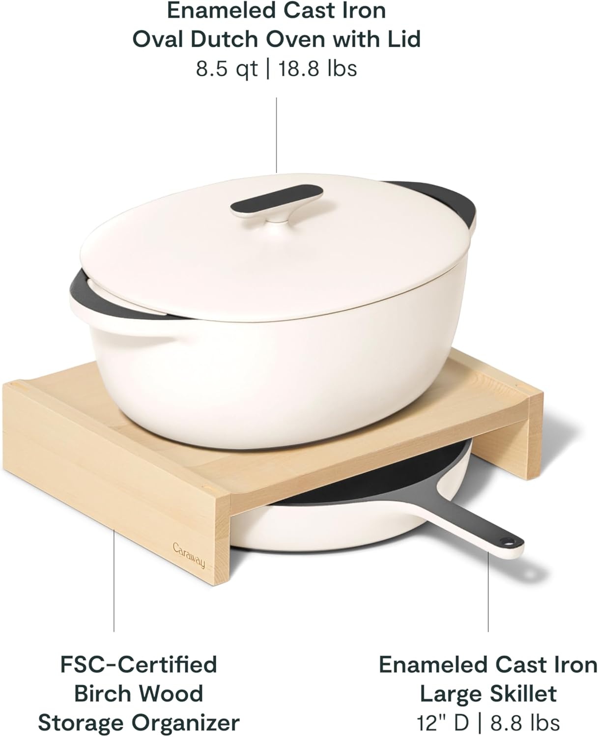 image:imageCaraway Enameled Cast Iron Bundle 8 Mini Skillet 18 qt Sauce Pan with Lid amp Storage Organizer Durable NonToxic Cookware for Stovetop amp Oven No Seasoning Required CreamCream