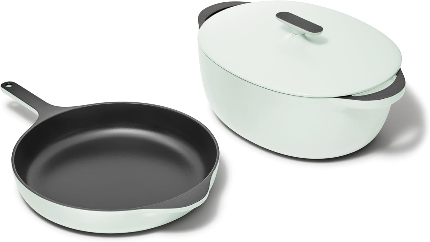 image:imageCaraway Enameled Cast Iron Bundle 8 Mini Skillet 18 qt Sauce Pan with Lid amp Storage Organizer Durable NonToxic Cookware for Stovetop amp Oven No Seasoning Required CreamLight Mist