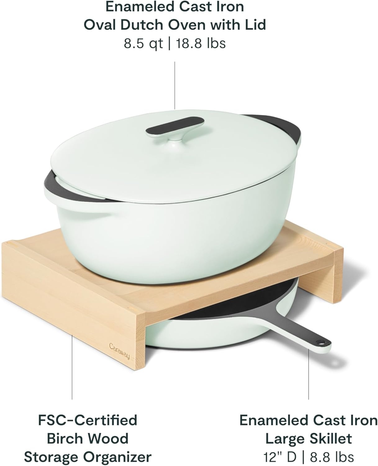 image:imageCaraway Enameled Cast Iron Bundle 8 Mini Skillet 18 qt Sauce Pan with Lid amp Storage Organizer Durable NonToxic Cookware for Stovetop amp Oven No Seasoning Required CreamLight Mist