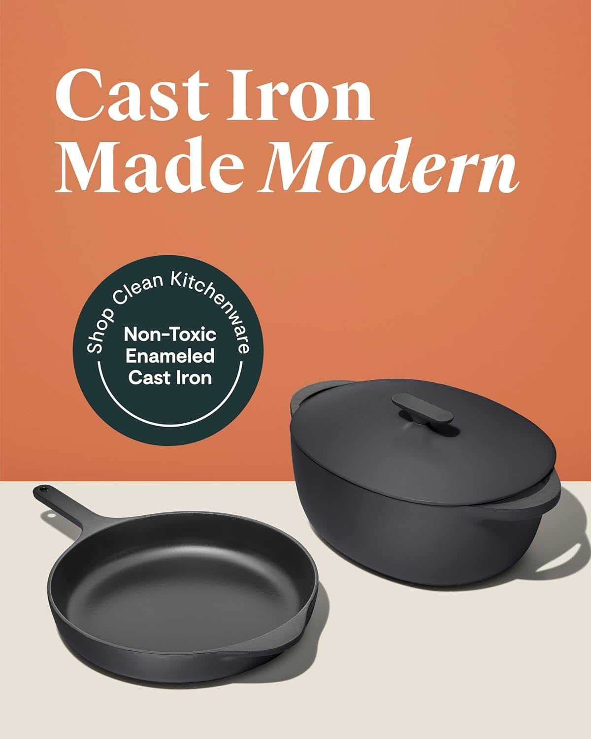 image:imageCaraway Enameled Cast Iron Bundle 8 Mini Skillet 18 qt Sauce Pan with Lid amp Storage Organizer Durable NonToxic Cookware for Stovetop amp Oven No Seasoning Required CreamCharcoal