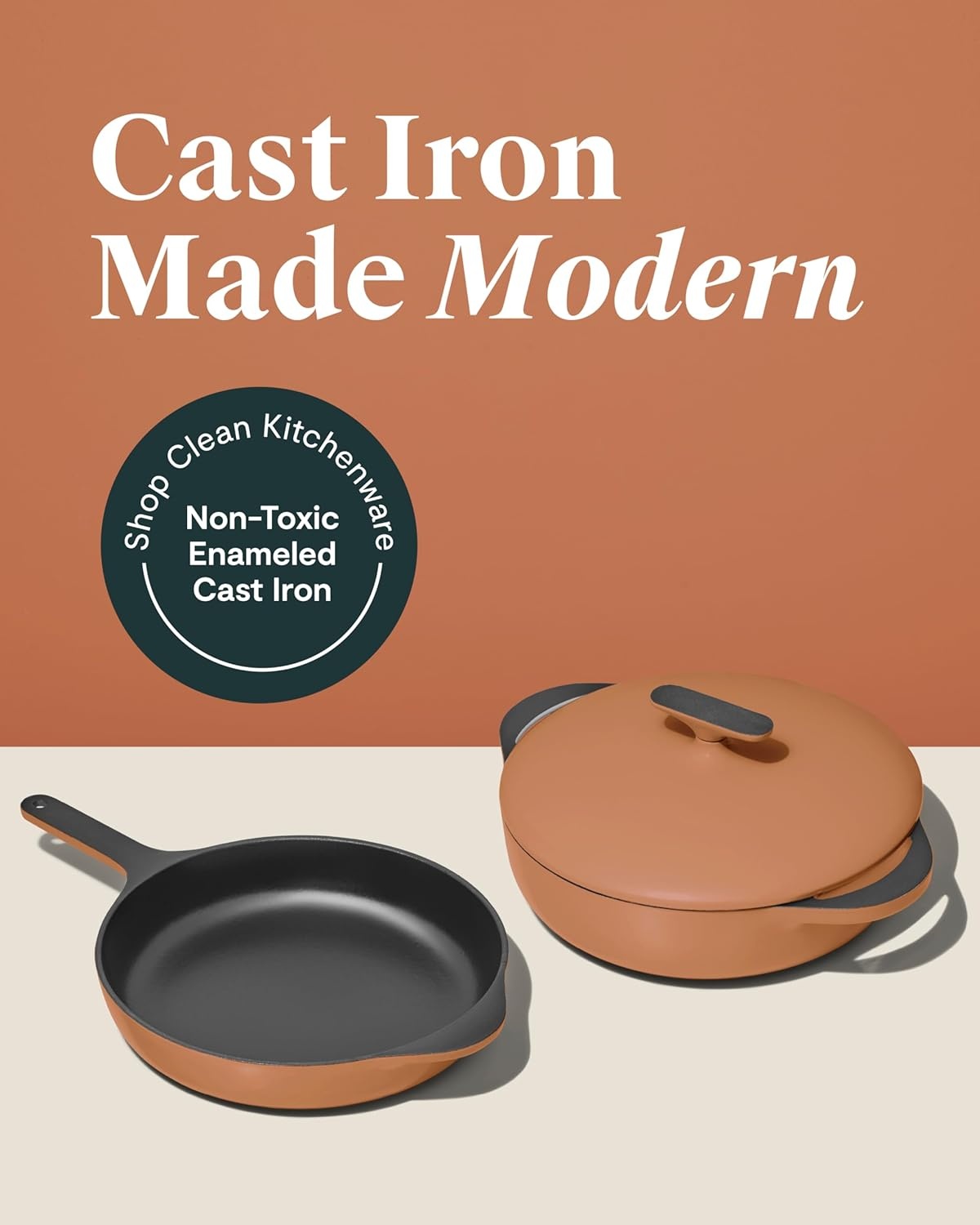 image:imageCaraway Enameled Cast Iron Bundle 8 Mini Skillet 18 qt Sauce Pan with Lid amp Storage Organizer Durable NonToxic Cookware for Stovetop amp Oven No Seasoning Required CreamRust