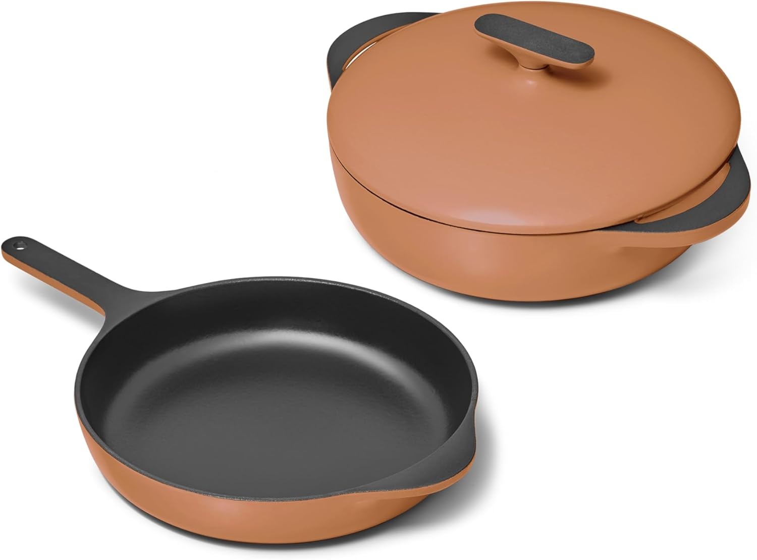 image:imageCaraway Enameled Cast Iron Bundle 8 Mini Skillet 18 qt Sauce Pan with Lid amp Storage Organizer Durable NonToxic Cookware for Stovetop amp Oven No Seasoning Required CreamRust