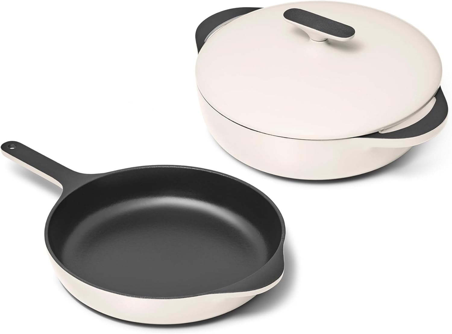 image:imageCaraway Enameled Cast Iron Bundle 8 Mini Skillet 18 qt Sauce Pan with Lid amp Storage Organizer Durable NonToxic Cookware for Stovetop amp Oven No Seasoning Required CreamCream