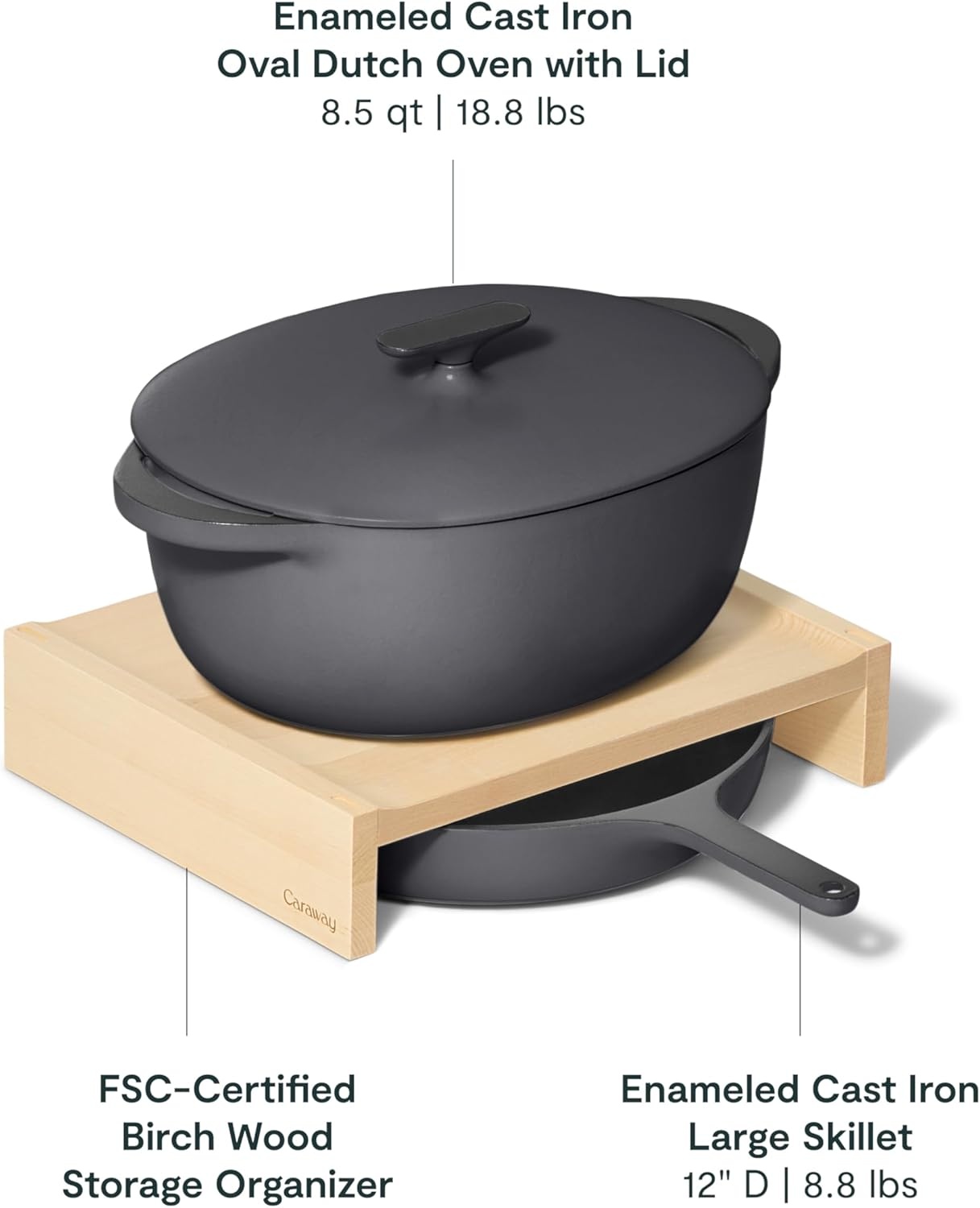 image:imageCaraway Enameled Cast Iron Bundle 8 Mini Skillet 18 qt Sauce Pan with Lid amp Storage Organizer Durable NonToxic Cookware for Stovetop amp Oven No Seasoning Required CreamCharcoal