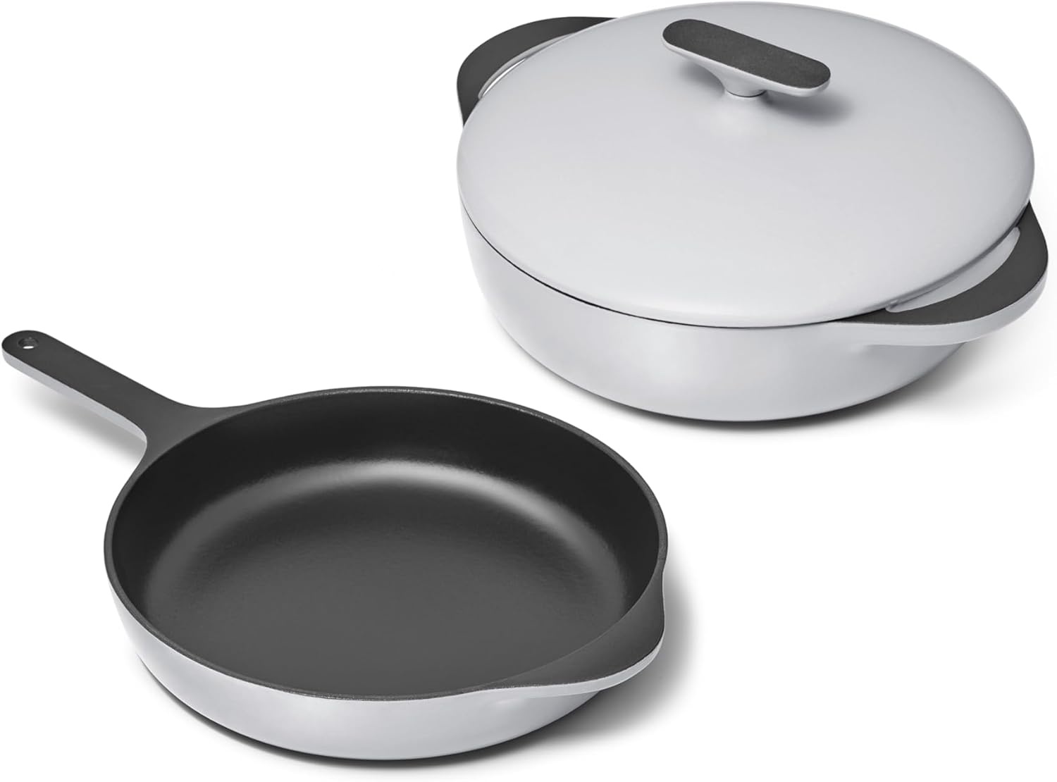 image:imageCaraway Enameled Cast Iron Bundle 8 Mini Skillet 18 qt Sauce Pan with Lid amp Storage Organizer Durable NonToxic Cookware for Stovetop amp Oven No Seasoning Required CreamGray