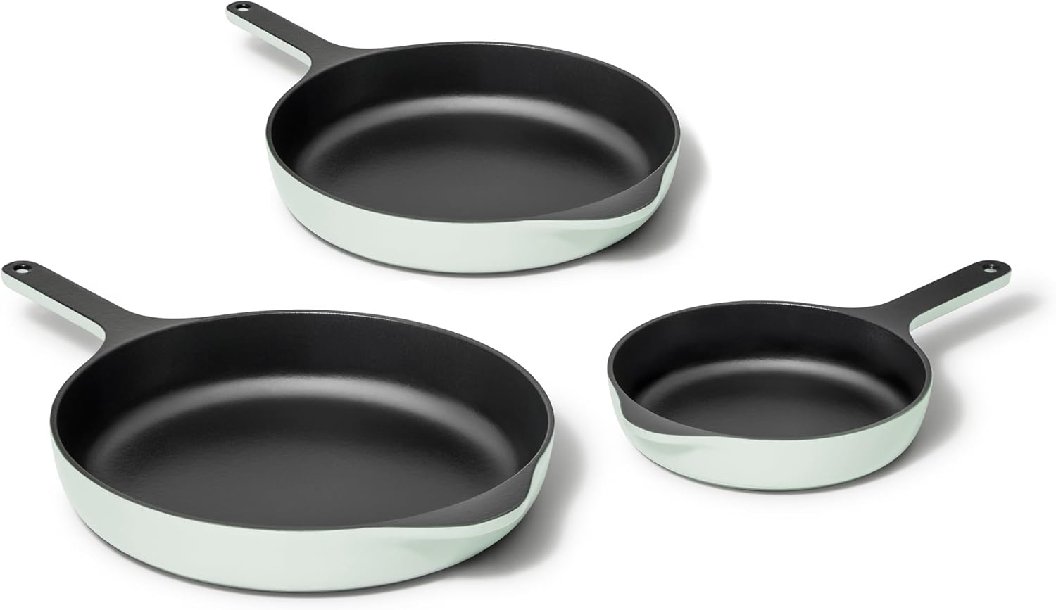 image:imageCaraway Enameled Cast Iron Bundle 8 Mini Skillet 18 qt Sauce Pan with Lid amp Storage Organizer Durable NonToxic Cookware for Stovetop amp Oven No Seasoning Required CreamLight Mist