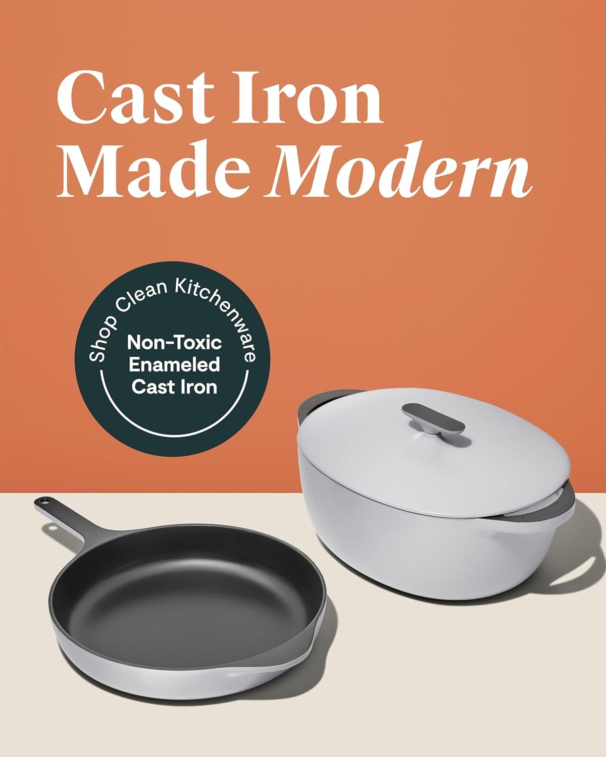 image:imageCaraway Enameled Cast Iron Bundle 8 Mini Skillet 18 qt Sauce Pan with Lid amp Storage Organizer Durable NonToxic Cookware for Stovetop amp Oven No Seasoning Required CreamGray