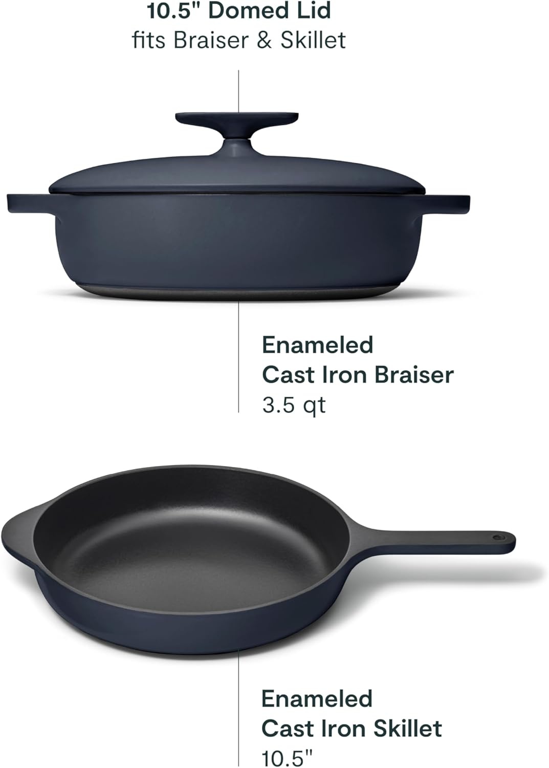 image:imageCaraway Enameled Cast Iron Bundle 8 Mini Skillet 18 qt Sauce Pan with Lid amp Storage Organizer Durable NonToxic Cookware for Stovetop amp Oven No Seasoning Required CreamMidnight Blue