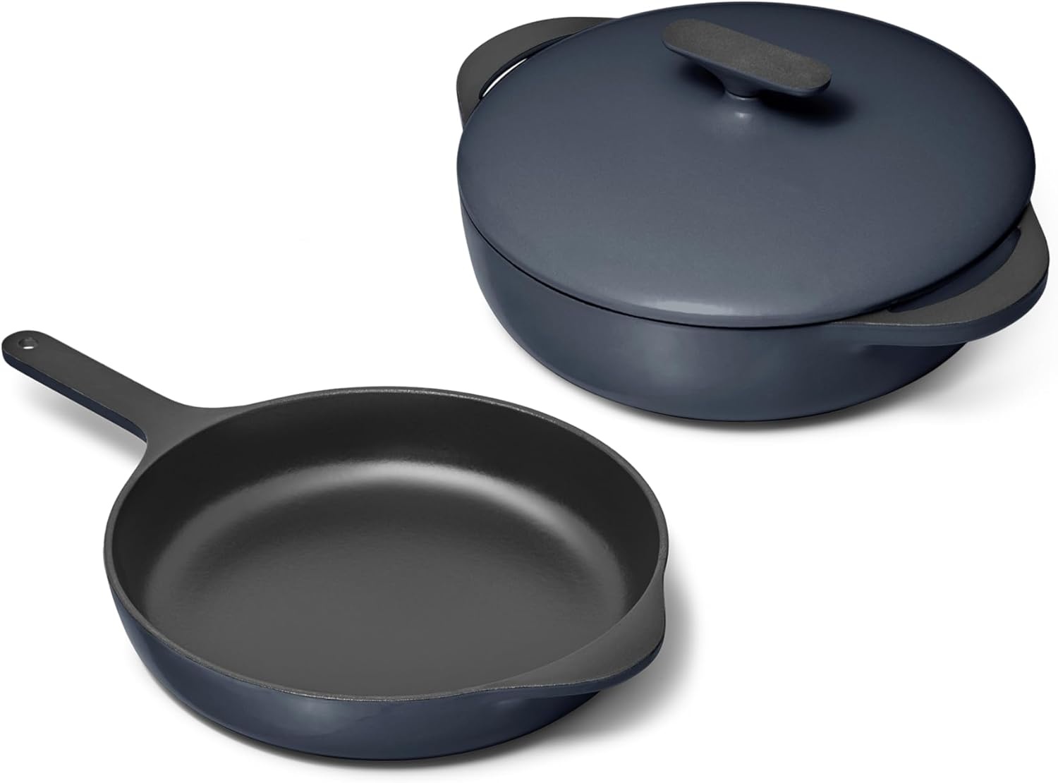 image:imageCaraway Enameled Cast Iron Bundle 8 Mini Skillet 18 qt Sauce Pan with Lid amp Storage Organizer Durable NonToxic Cookware for Stovetop amp Oven No Seasoning Required CreamMidnight Blue