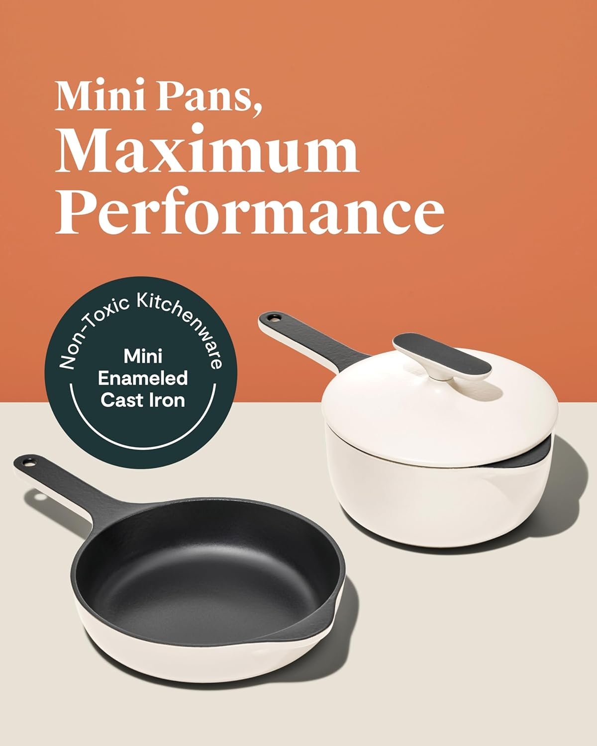 image:imageCaraway Enameled Cast Iron Bundle 8 Mini Skillet 18 qt Sauce Pan with Lid amp Storage Organizer Durable NonToxic Cookware for Stovetop amp Oven No Seasoning Required CreamRust