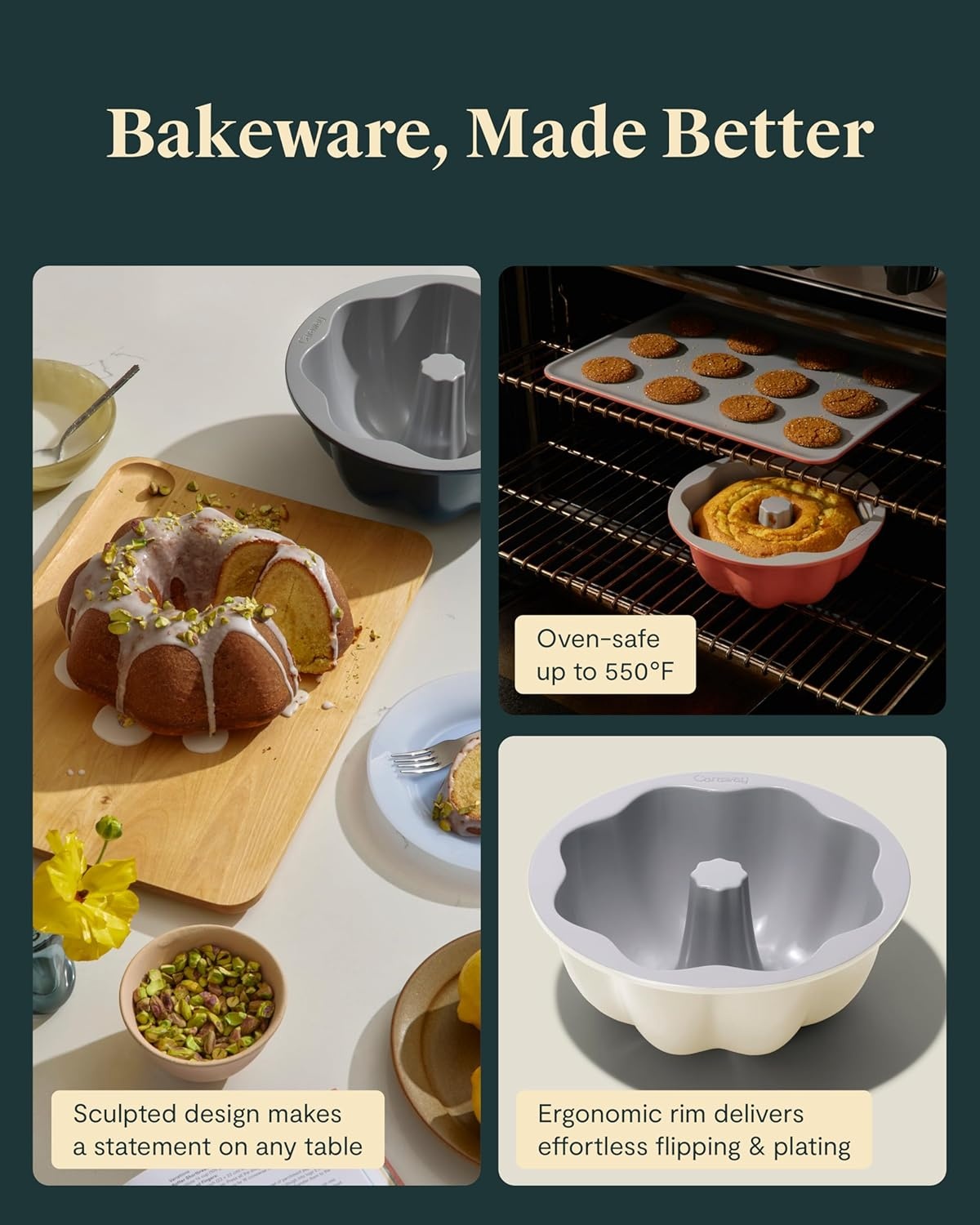 image:imageCaraway Fluted Cake Pan 95 NonStick Ceramic Baking Pan Ergonomic amp Easy to Handle Oven Safe up to 550F NonToxic PTFE amp PFOA Free PerracottaNavy