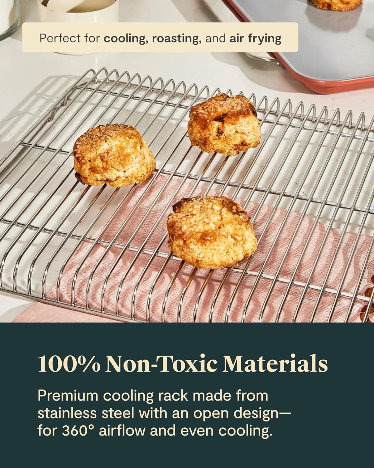 image:imageCaraway NonStick Ceramic Baking Sheet amp Cooling Rack Bundle Ceramic Coated NonToxic PTFE amp PFOA Free Large 18x13 Small 9x13 amp Cooling Racks GrayCream