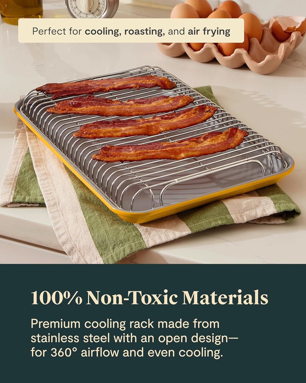 image:imageCaraway NonStick Ceramic Baking Sheet amp Cooling Rack Bundle Ceramic Coated NonToxic PTFE amp PFOA Free Large 18x13 Small 9x13 amp Cooling Racks GrayCream