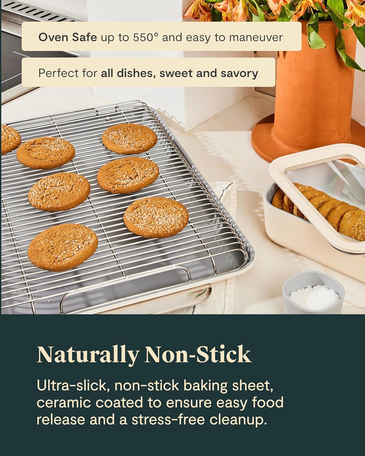 image:imageCaraway NonStick Ceramic Baking Sheet amp Cooling Rack Bundle Ceramic Coated NonToxic PTFE amp PFOA Free Large 18x13 Small 9x13 amp Cooling Racks GrayBlack
