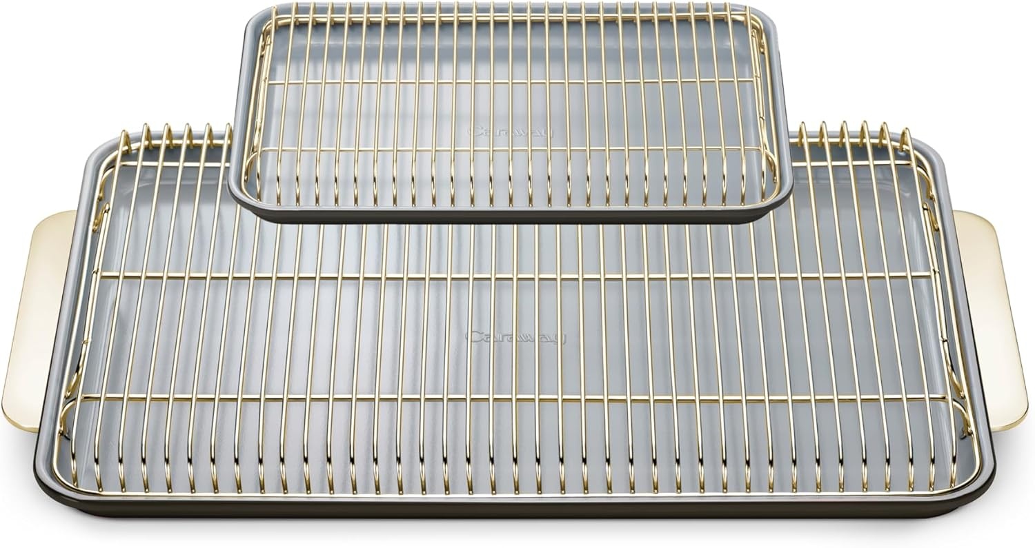image:imageCaraway NonStick Ceramic Baking Sheet amp Cooling Rack Bundle Ceramic Coated NonToxic PTFE amp PFOA Free Large 18x13 Small 9x13 amp Cooling Racks GrayBlack