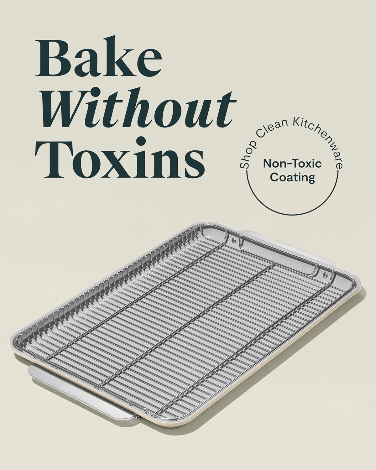 image:imageCaraway NonStick Ceramic Baking Sheet amp Cooling Rack Bundle Ceramic Coated NonToxic PTFE amp PFOA Free Large 18x13 Small 9x13 amp Cooling Racks GrayCream