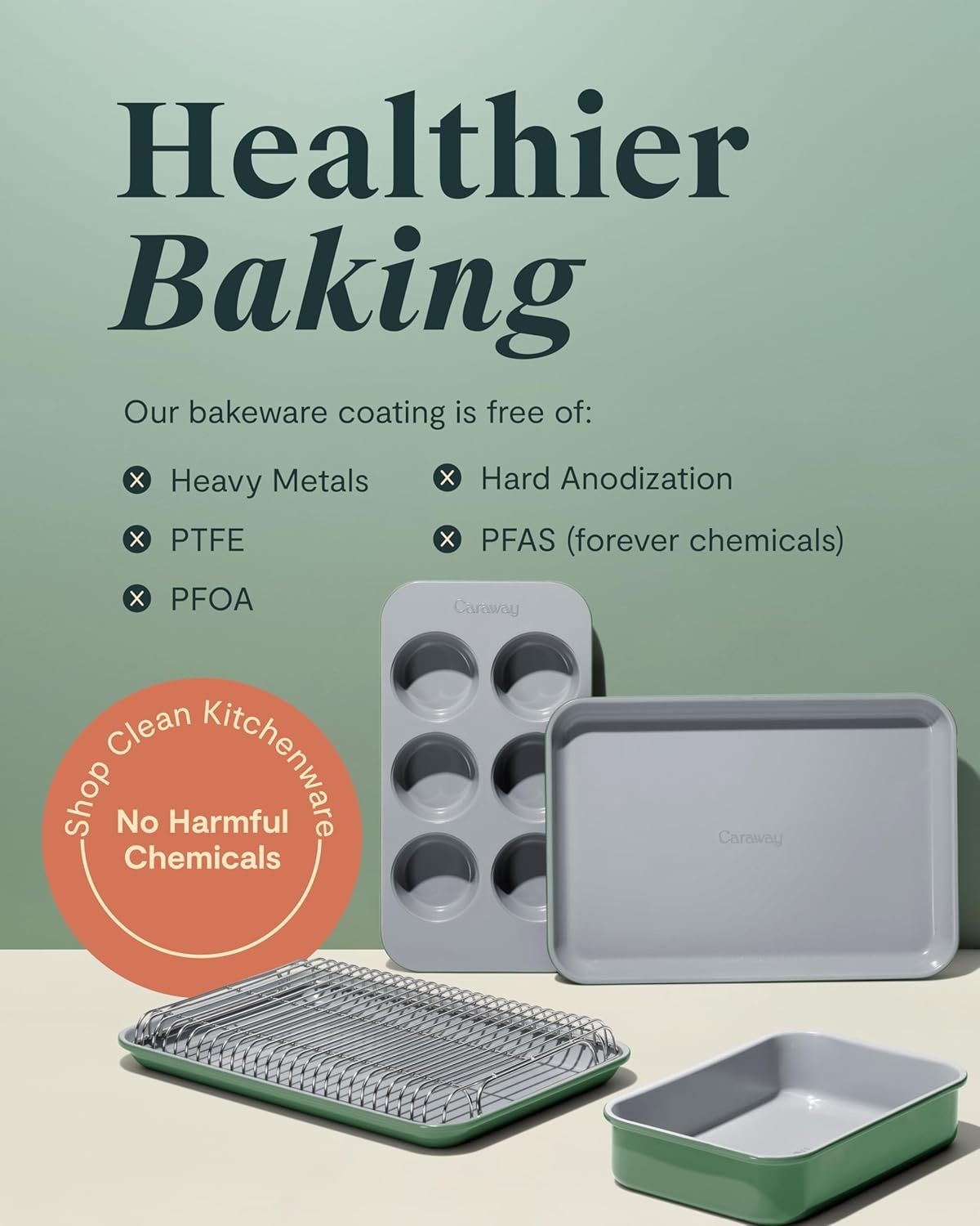 image:imageCaraway NonStick Ceramic Baking Sheet amp Cooling Rack Bundle Ceramic Coated NonToxic PTFE amp PFOA Free Large 18x13 Small 9x13 amp Cooling Racks GrayCream
