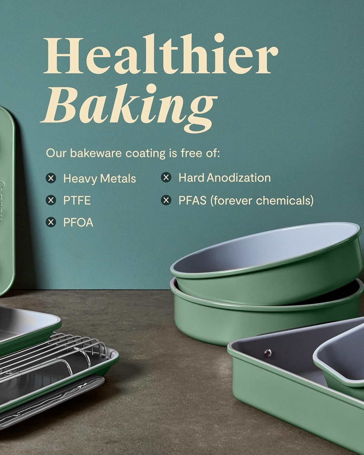 image:imageCaraway NonStick Ceramic Baking Sheet amp Cooling Rack Bundle Ceramic Coated NonToxic PTFE amp PFOA Free Large 18x13 Small 9x13 amp Cooling Racks GrayCream