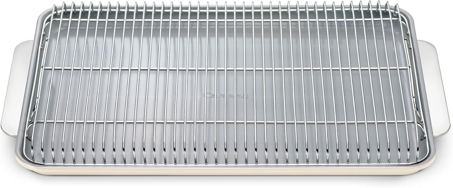 image:imageCaraway NonStick Ceramic Baking Sheet amp Cooling Rack Bundle Ceramic Coated NonToxic PTFE amp PFOA Free Large 18x13 Small 9x13 amp Cooling Racks GrayCream