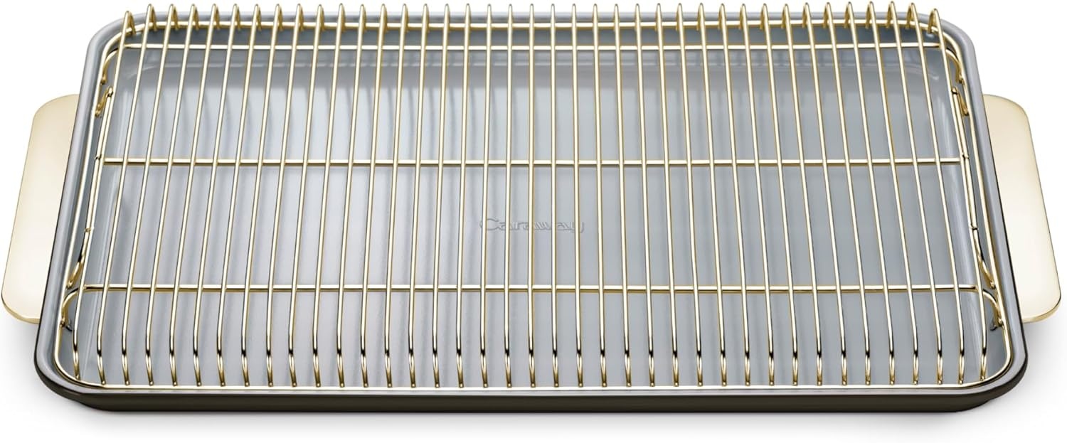 image:imageCaraway NonStick Ceramic Baking Sheet amp Cooling Rack Bundle Ceramic Coated NonToxic PTFE amp PFOA Free Large 18x13 Small 9x13 amp Cooling Racks GrayBlack