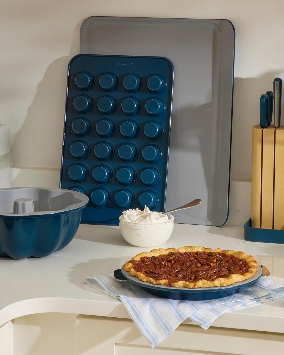 image:imageCaraway Pie Pan 9 NonStick Ceramic Baking Pan with Handles Oven Safe up to 550F NonToxic PTFE amp PFOA Free PerracottaNavy