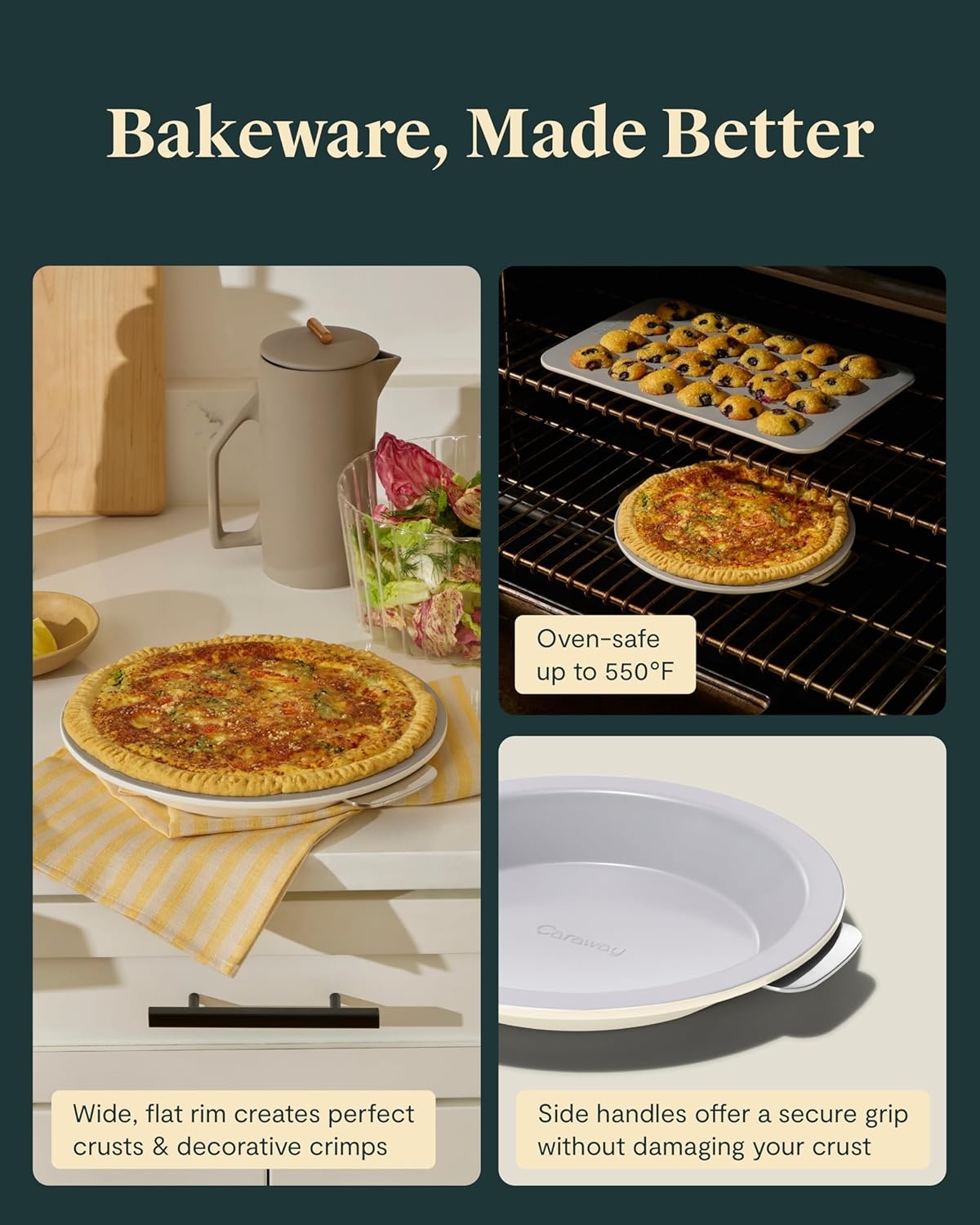 image:imageCaraway Pie Pan 9 NonStick Ceramic Baking Pan with Handles Oven Safe up to 550F NonToxic PTFE amp PFOA Free PerracottaWhite