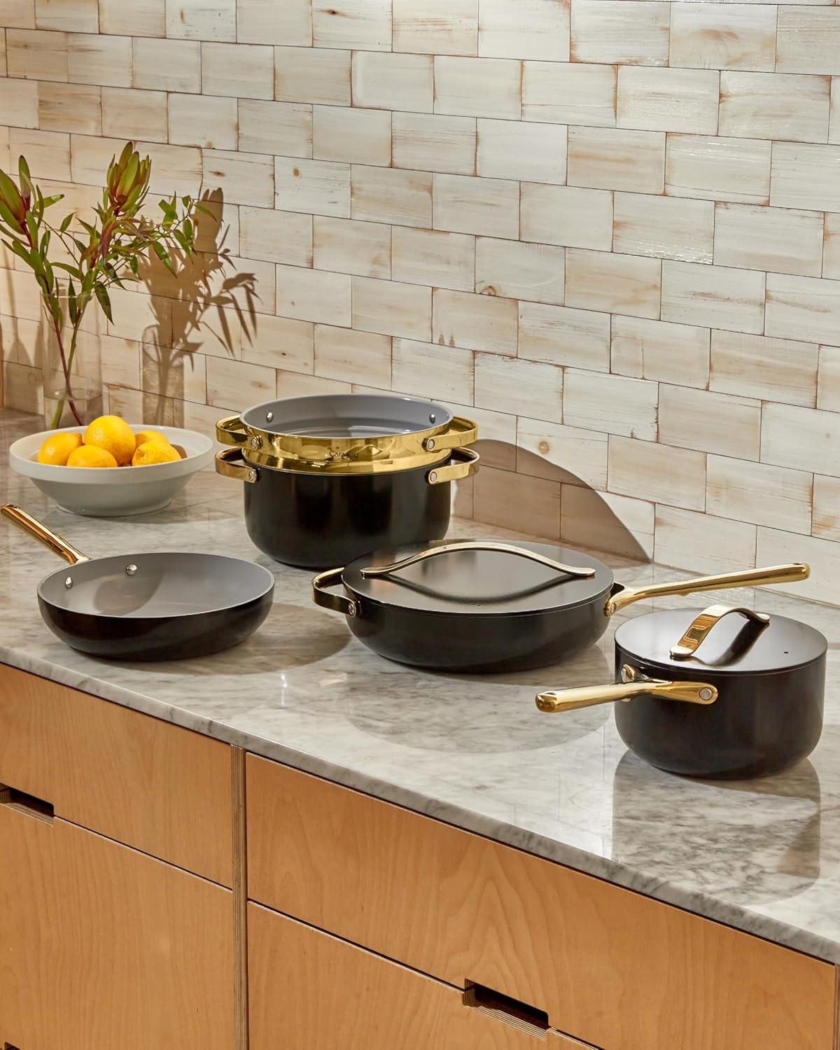 image:imageCaraway Small amp Large Steamer Set Made with Handles Non Stick Non Toxic Coating Steam Veggies Seafood and More Compatible With Our Dutch Oven or Sauce Pan 3qt amp 65qt Stainless SteelGold