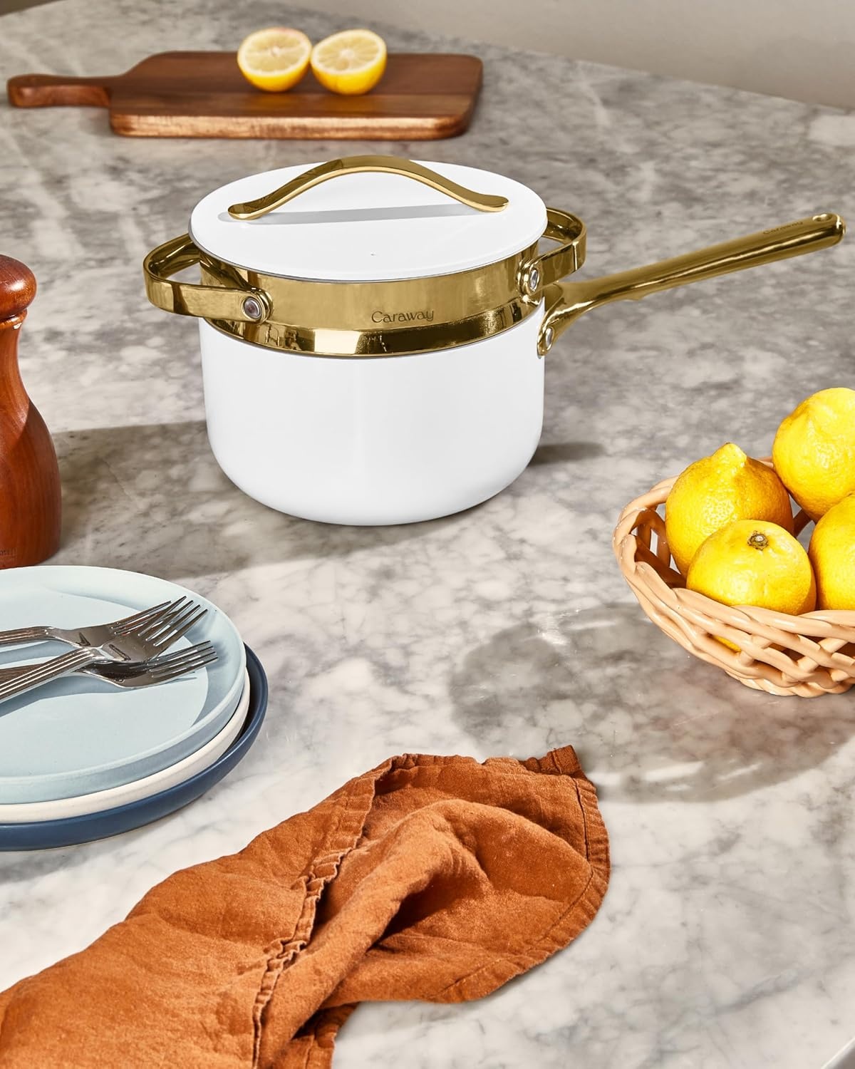 image:imageCaraway Small amp Large Steamer Set Made with Handles Non Stick Non Toxic Coating Steam Veggies Seafood and More Compatible With Our Dutch Oven or Sauce Pan 3qt amp 65qt Stainless SteelGold