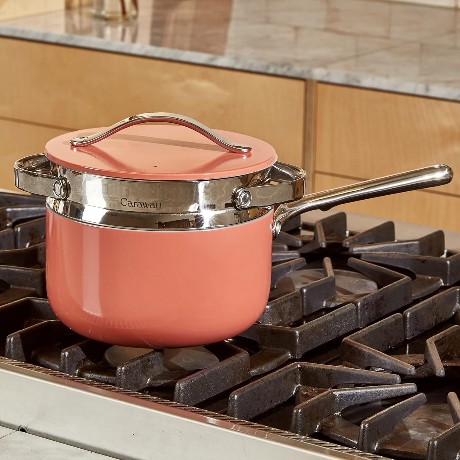 image:imageCaraway Small amp Large Steamer Set Made with Handles Non Stick Non Toxic Coating Steam Veggies Seafood and More Compatible With Our Dutch Oven or Sauce Pan 3qt amp 65qt Stainless SteelStainless Steel