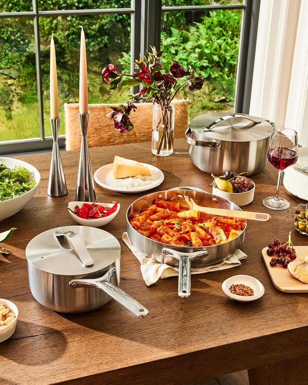 image:imageCaraway Stainless Steel Deluxe Cookware Set 16 Piece 5Ply Stainless Steel Pots Frying Pans Lids and Kitchen Storage Non Toxic PTFE amp PFOA Free12pc Cookware Set