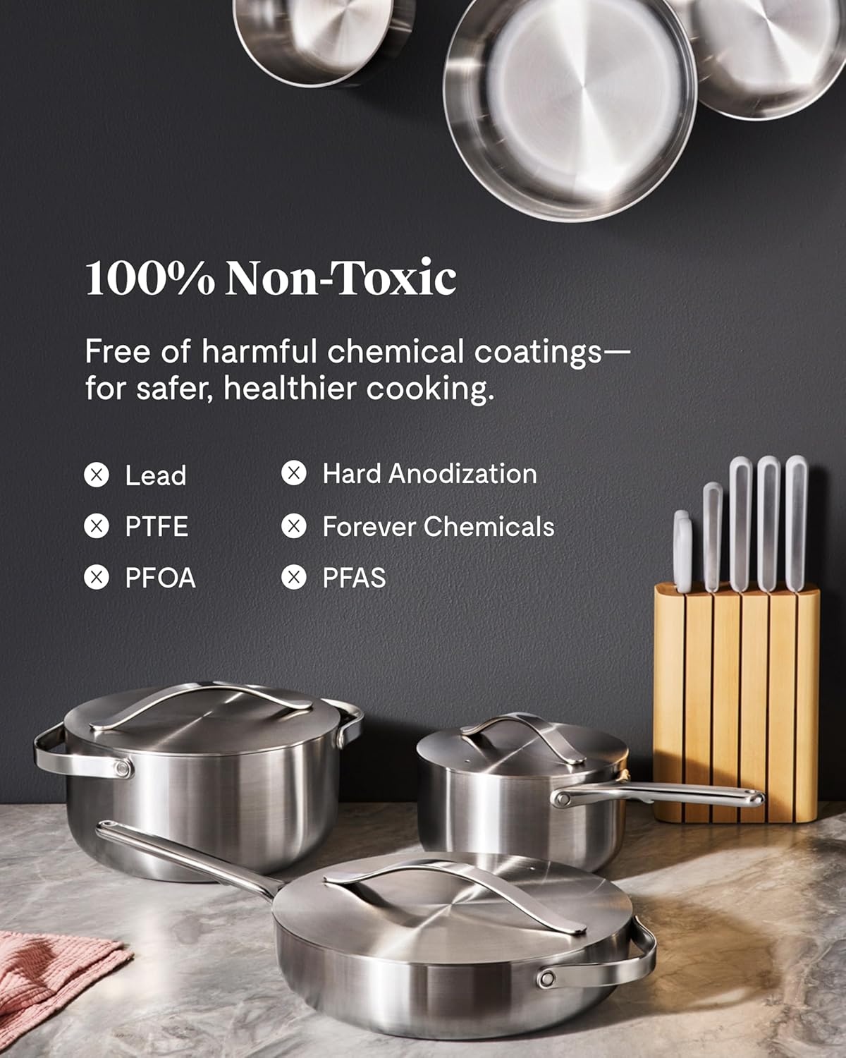 image:imageCaraway Stainless Steel Deluxe Cookware Set 16 Piece 5Ply Stainless Steel Pots Frying Pans Lids and Kitchen Storage Non Toxic PTFE amp PFOA Free2pc Mini Duo