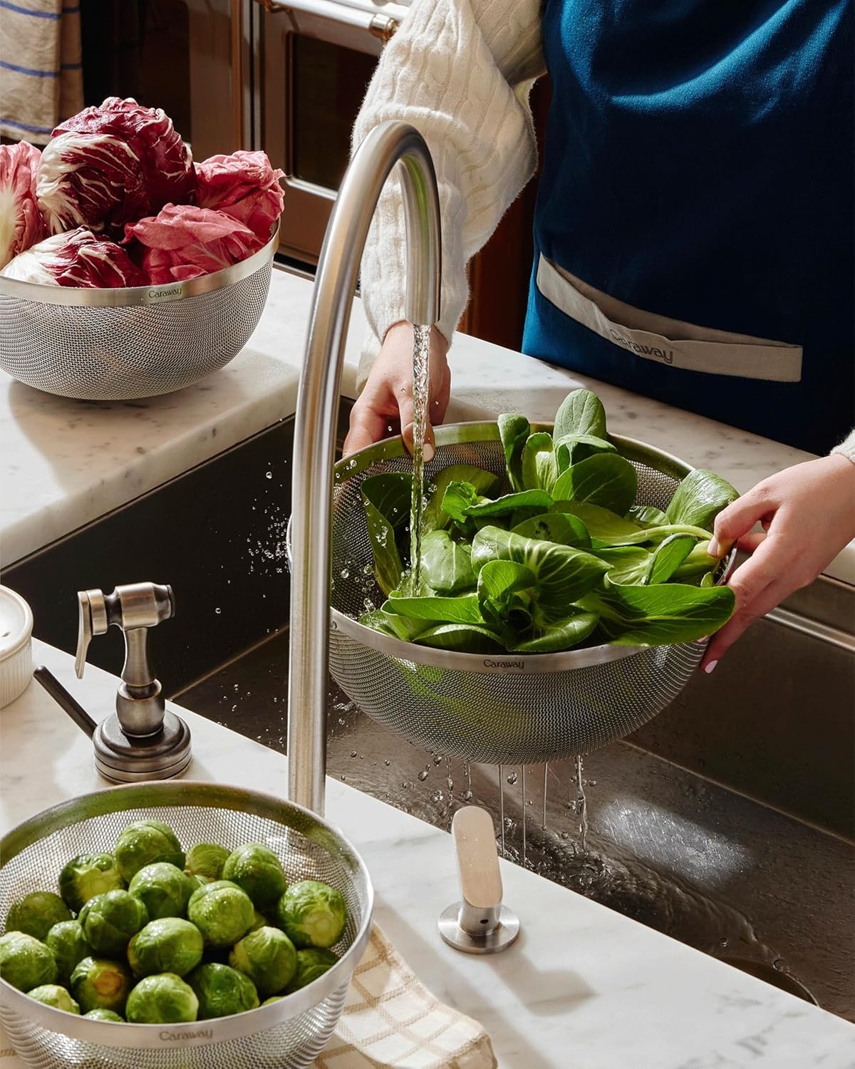 image:imageCaraway Stainless Steel Strainer 2 qt Kitchen Strainer Mesh Colander with Raised Base for Efficient Drainage NonToxic PFASFreeStainless Steel