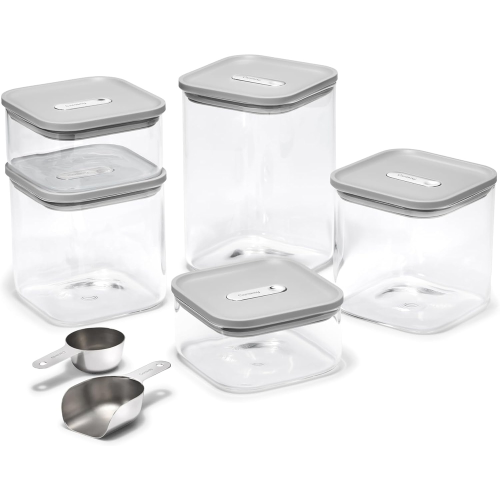 image:imageCaraway 26Piece Ultimate Airtight Glass Food Storage Containers with Lids Scoops Measuring Cups and Organizers  NonToxic BPAFree Stackable SpaceSaving Containers for Pantry  CreamGray