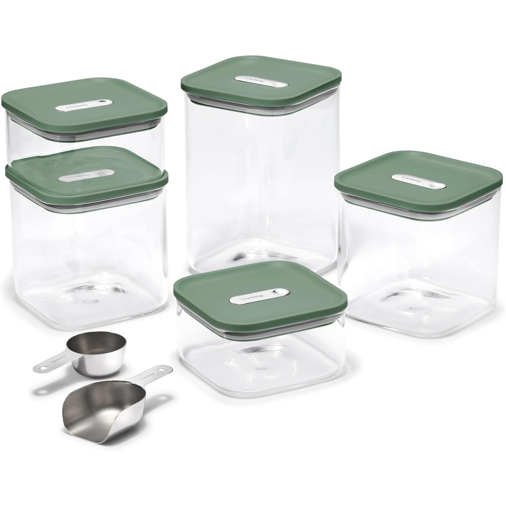 image:imageCaraway 26Piece Ultimate Airtight Glass Food Storage Containers with Lids Scoops Measuring Cups and Organizers NonToxic BPAFree Stackable SpaceSaving Containers for Pantry CreamSage