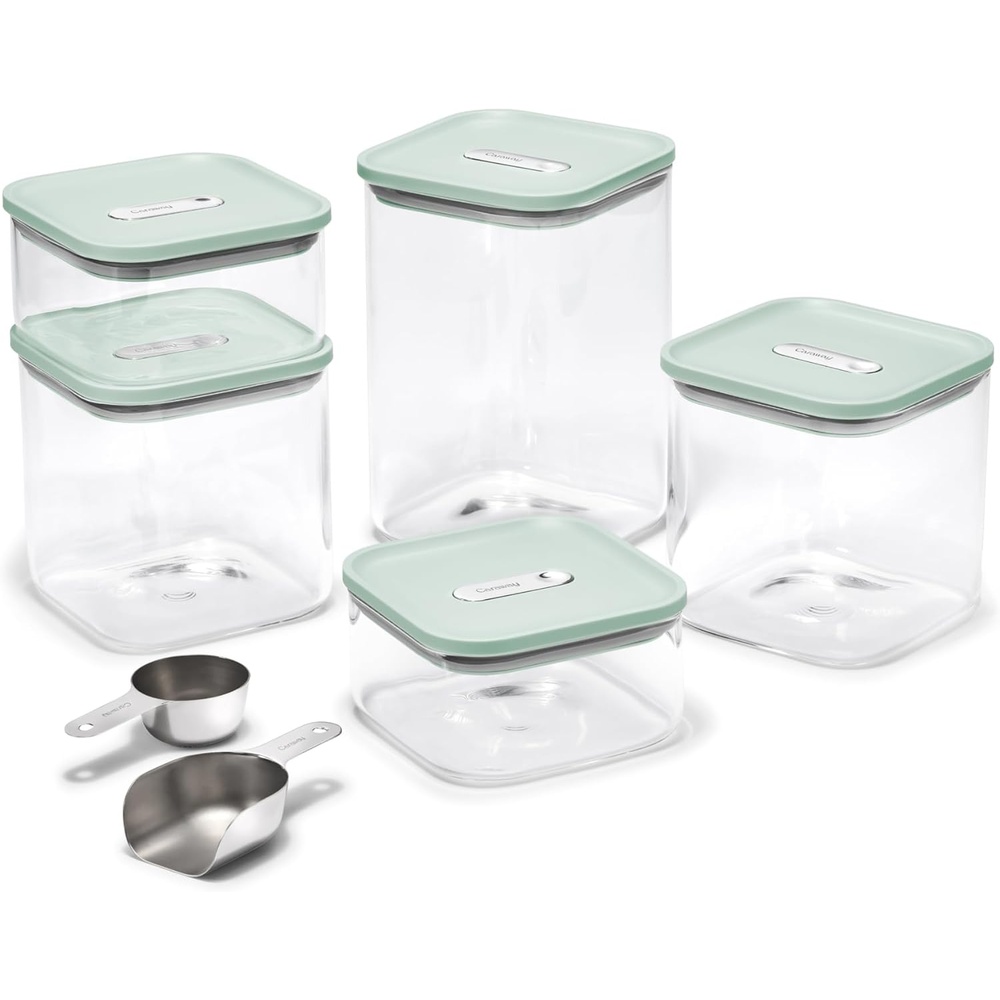 image:imageCaraway 26Piece Ultimate Airtight Glass Food Storage Containers with Lids Scoops Measuring Cups and Organizers  NonToxic BPAFree Stackable SpaceSaving Containers for Pantry  CreamMist