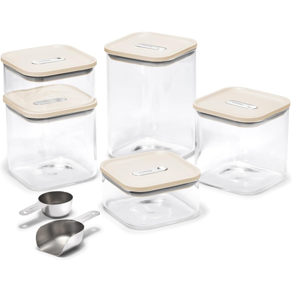 image:imageCaraway 26Piece Ultimate Airtight Glass Food Storage Containers with Lids Scoops Measuring Cups and Organizers NonToxic BPAFree Stackable SpaceSaving Containers for Pantry CreamCream