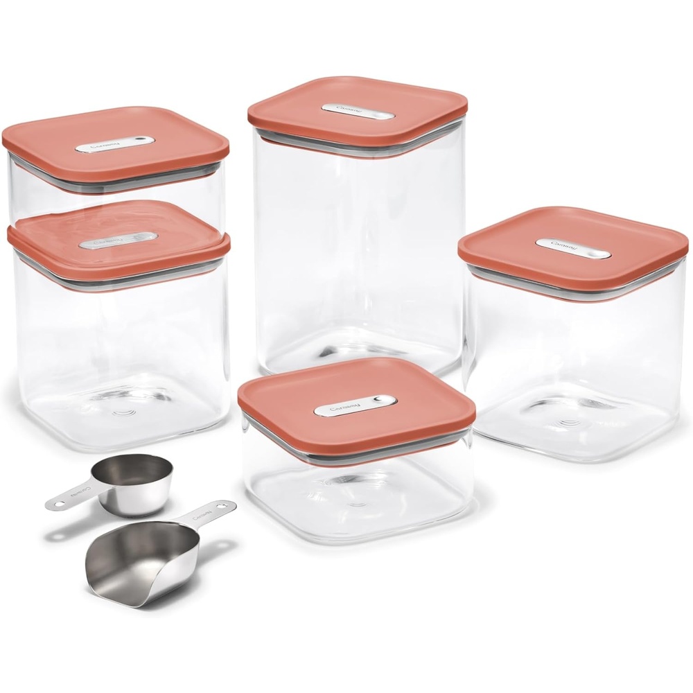 image:imageCaraway 26Piece Ultimate Airtight Glass Food Storage Containers with Lids Scoops Measuring Cups and Organizers  NonToxic BPAFree Stackable SpaceSaving Containers for Pantry  CreamPerracotta