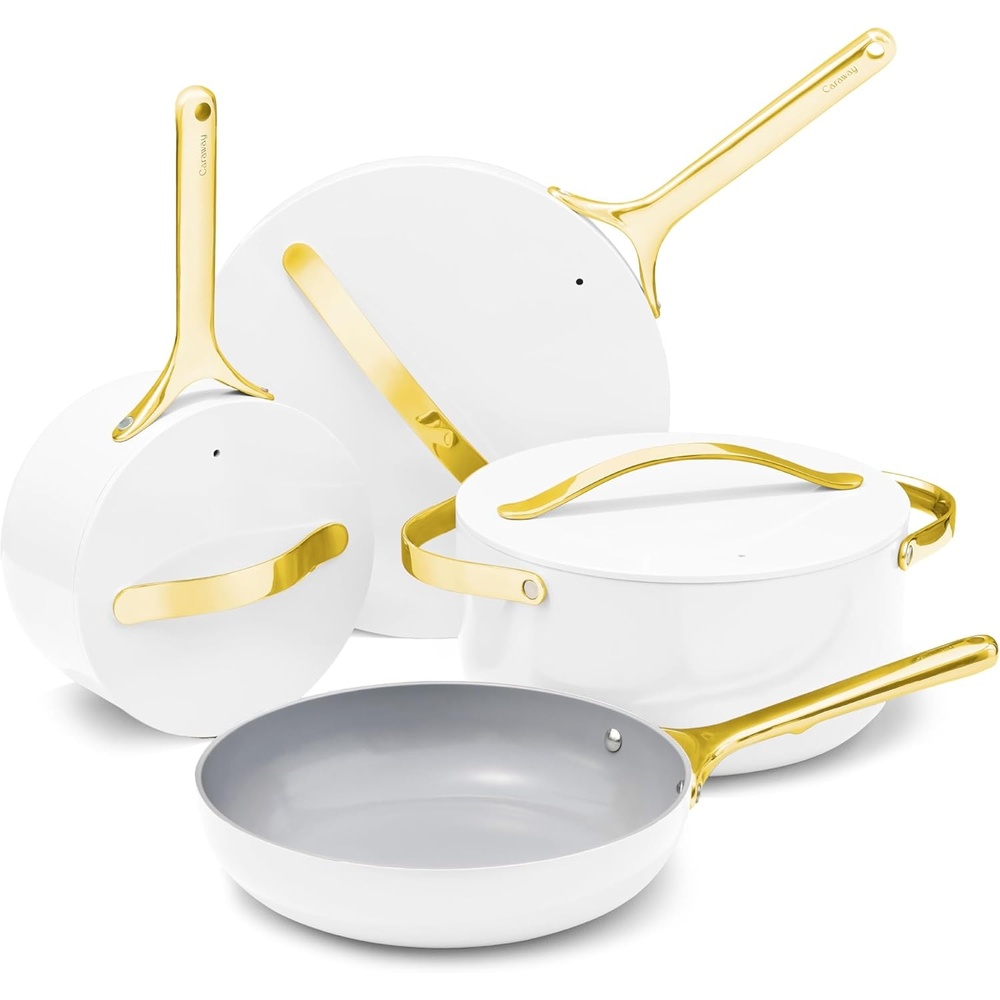 image:imageCaraway 31Piece Ceramic Cookware Bundle Fry Pans Saucepans Saut Pan Dutch Oven Petite Cooker Stir Fry Rondeau Stock Pot Grill amp Griddle Pans Roasting Pan Racks Organizers NavyWhite