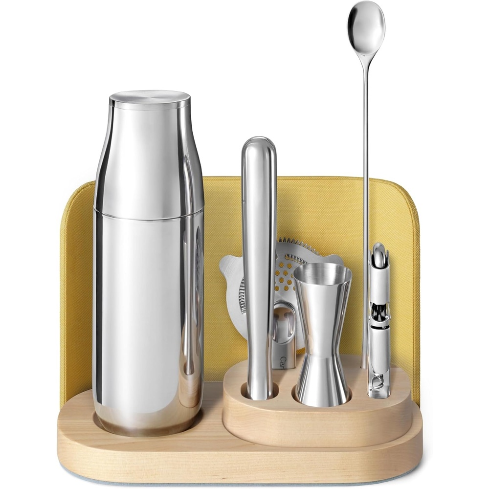image:imageCaraway 9Piece Complete Bar Set Cocktail Shaker Jigger Muddler Wine Key Strainer Bar Spoon Storage Organizer Magnetic Backer Bartender Accessories Tools for Home Bartending CreamLemon Drop