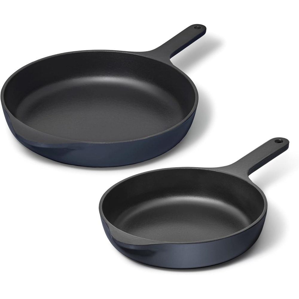 image:imageCaraway Enameled Cast Iron Bundle 8 Mini Skillet 18 qt Sauce Pan with Lid amp Storage Organizer Durable NonToxic Cookware for Stovetop amp Oven No Seasoning Required CreamMidnight Blue