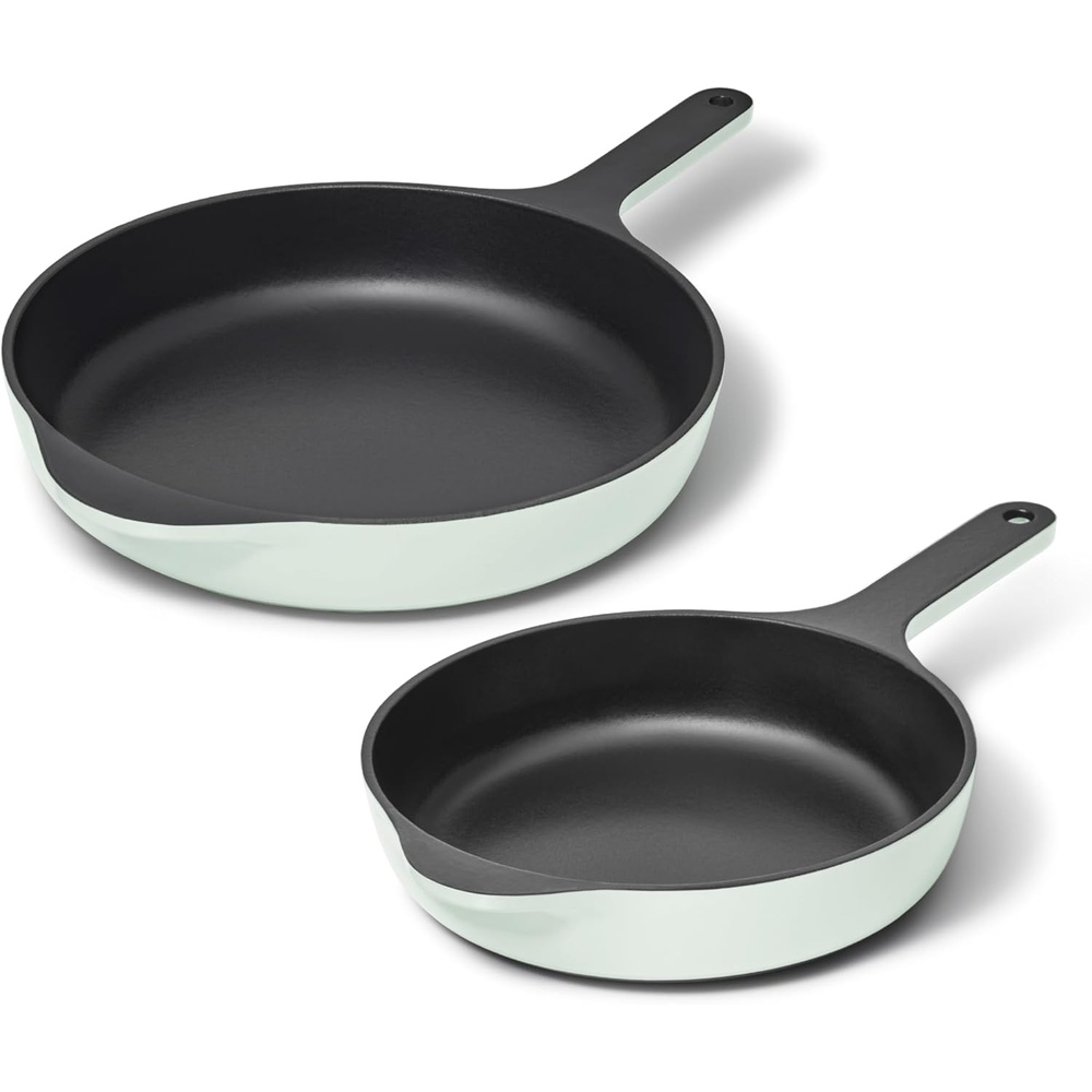 image:imageCaraway Enameled Cast Iron Bundle 8 Mini Skillet 18 qt Sauce Pan with Lid amp Storage Organizer Durable NonToxic Cookware for Stovetop amp Oven No Seasoning Required CreamLight Mist