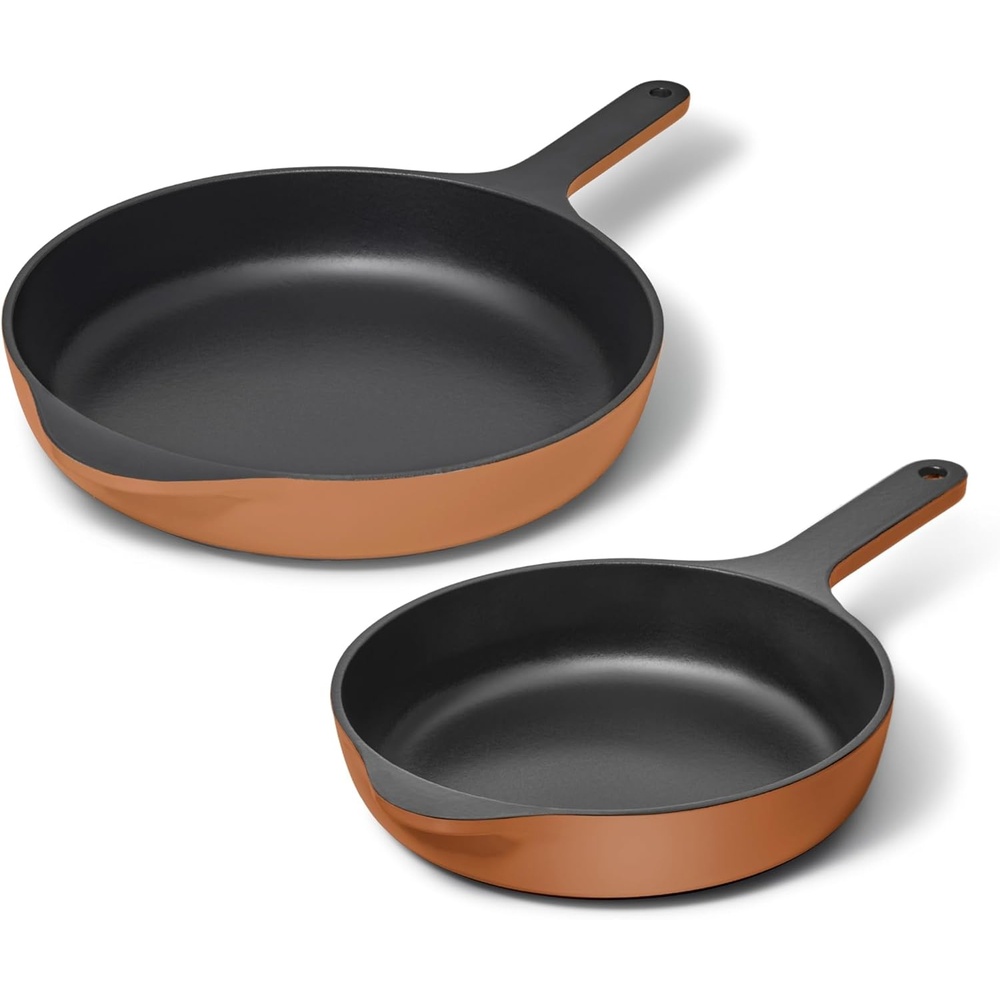 image:imageCaraway Enameled Cast Iron Bundle 8 Mini Skillet 18 qt Sauce Pan with Lid amp Storage Organizer Durable NonToxic Cookware for Stovetop amp Oven No Seasoning Required CreamRust