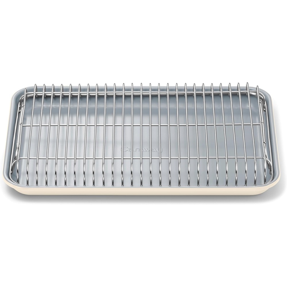image:imageCaraway NonStick Ceramic Baking Sheet amp Cooling Rack Bundle Ceramic Coated NonToxic PTFE amp PFOA Free Large 18x13 Small 9x13 amp Cooling Racks GrayCream