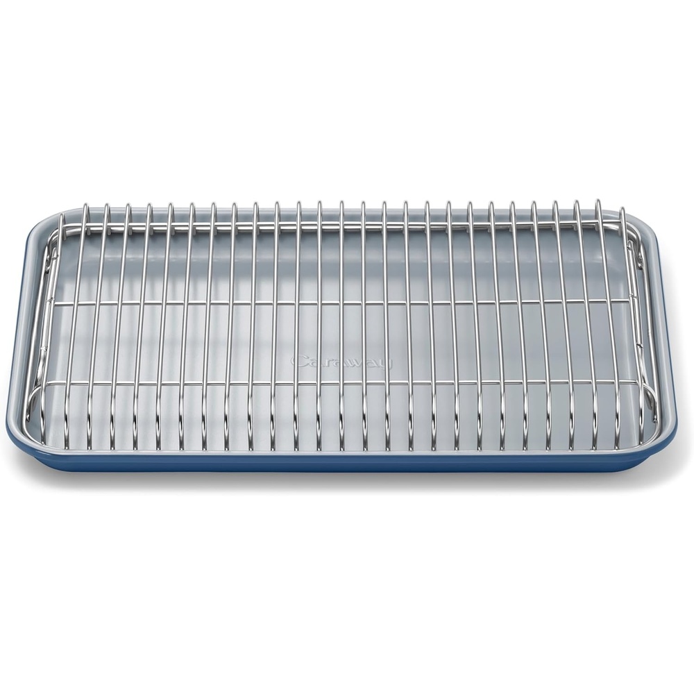 image:imageCaraway NonStick Ceramic Baking Sheet amp Cooling Rack Bundle  Ceramic Coated  NonToxic PTFE amp PFOA Free  Large 18x13 Small 9x13 amp Cooling Racks  GrayNavy
