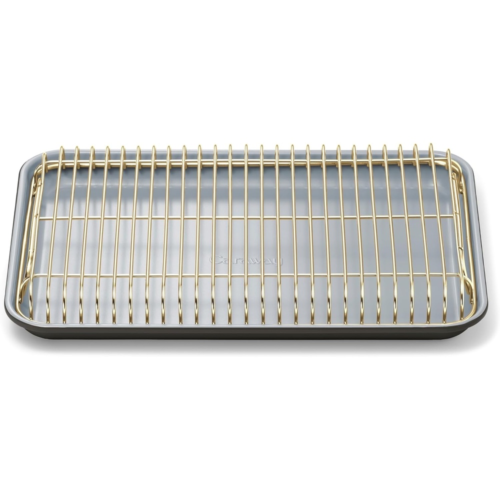 image:imageCaraway NonStick Ceramic Baking Sheet amp Cooling Rack Bundle Ceramic Coated NonToxic PTFE amp PFOA Free Large 18x13 Small 9x13 amp Cooling Racks GrayBlack