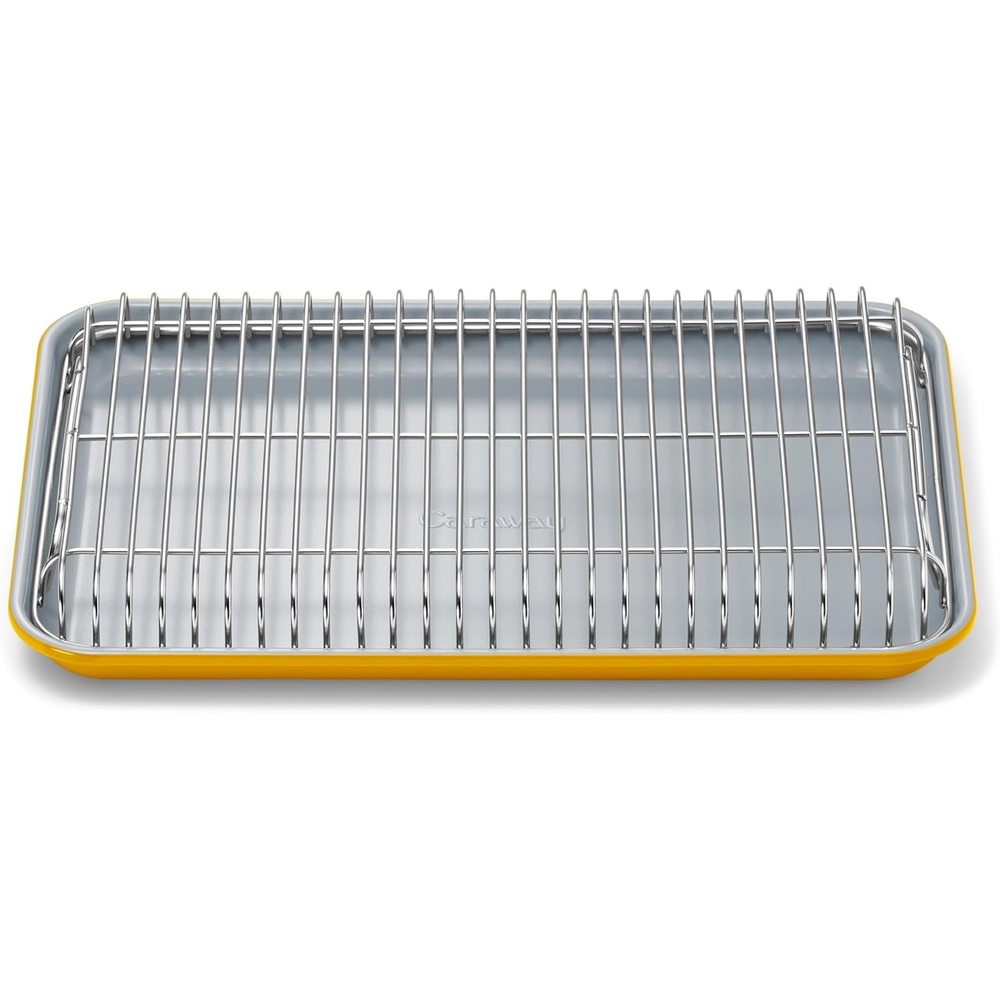 image:imageCaraway NonStick Ceramic Baking Sheet amp Cooling Rack Bundle  Ceramic Coated  NonToxic PTFE amp PFOA Free  Large 18x13 Small 9x13 amp Cooling Racks  GrayMarigold