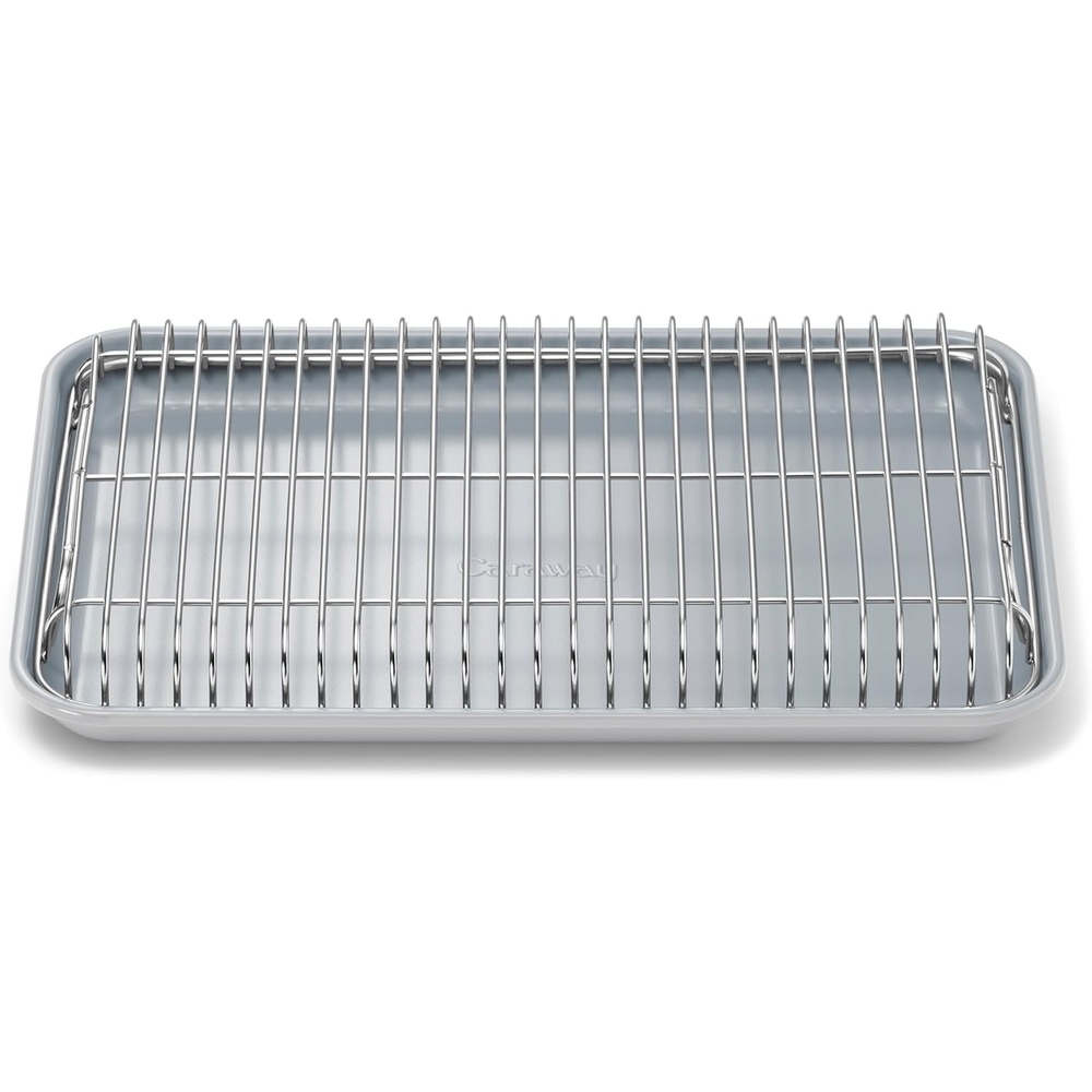 image:imageCaraway NonStick Ceramic Baking Sheet amp Cooling Rack Bundle Ceramic Coated NonToxic PTFE amp PFOA Free Large 18x13 Small 9x13 amp Cooling Racks GrayGray