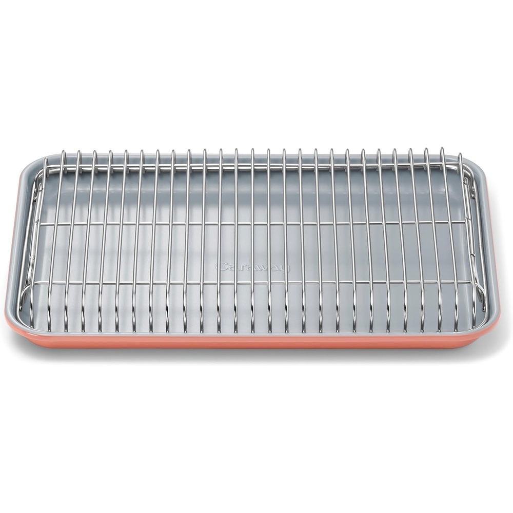image:imageCaraway NonStick Ceramic Baking Sheet amp Cooling Rack Bundle  Ceramic Coated  NonToxic PTFE amp PFOA Free  Large 18x13 Small 9x13 amp Cooling Racks  GrayPerracotta